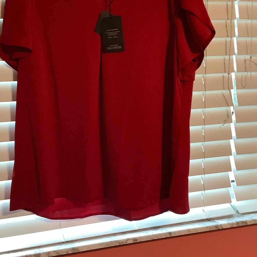 Chic Red V-Neck Blouse - Picture 2 of 5